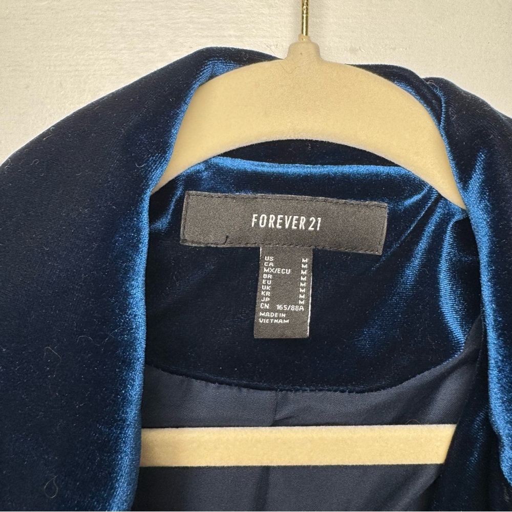 Forever 21 Oversized Velvet Blazer Jacket Blue Cocktail Medium - Picture 14 of 14